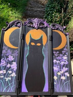 Hand-Painted Black Cat Art